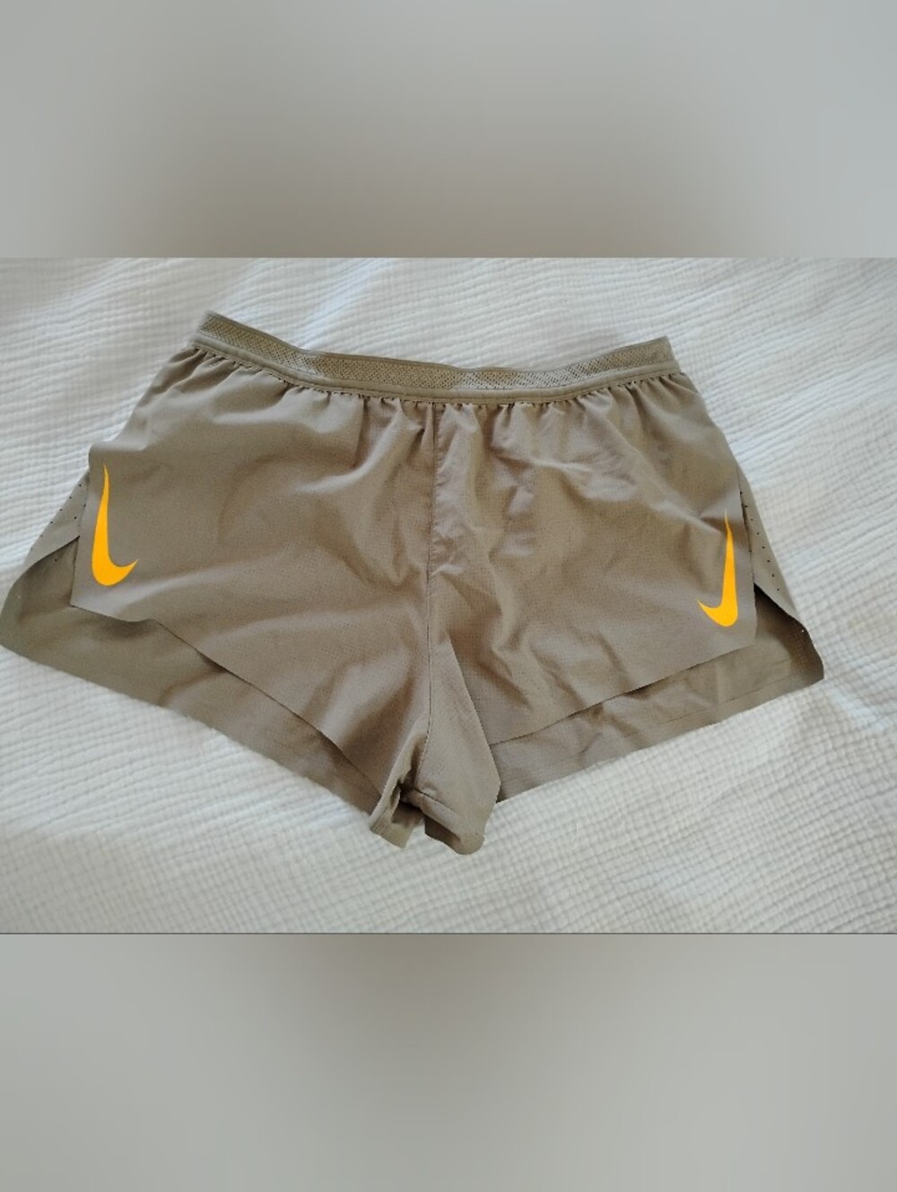 Nike Racing M Women's Running Shorts - Olive with Yellow Swoosh